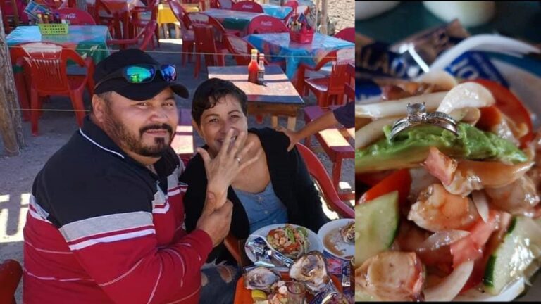 QUE ROMÁNTICO. NOVIA RECIBE PROPUESTA DE MATRIMONIO EN UNA TOSTADA DE MARISCOS