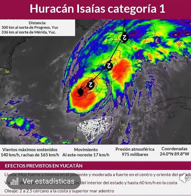 ISAÍAS SE ALEJA DE YUCATÁN, PERO LAS LLUVIAS CONTINUARÁN EN LAS PRÓXIMAS HORAS